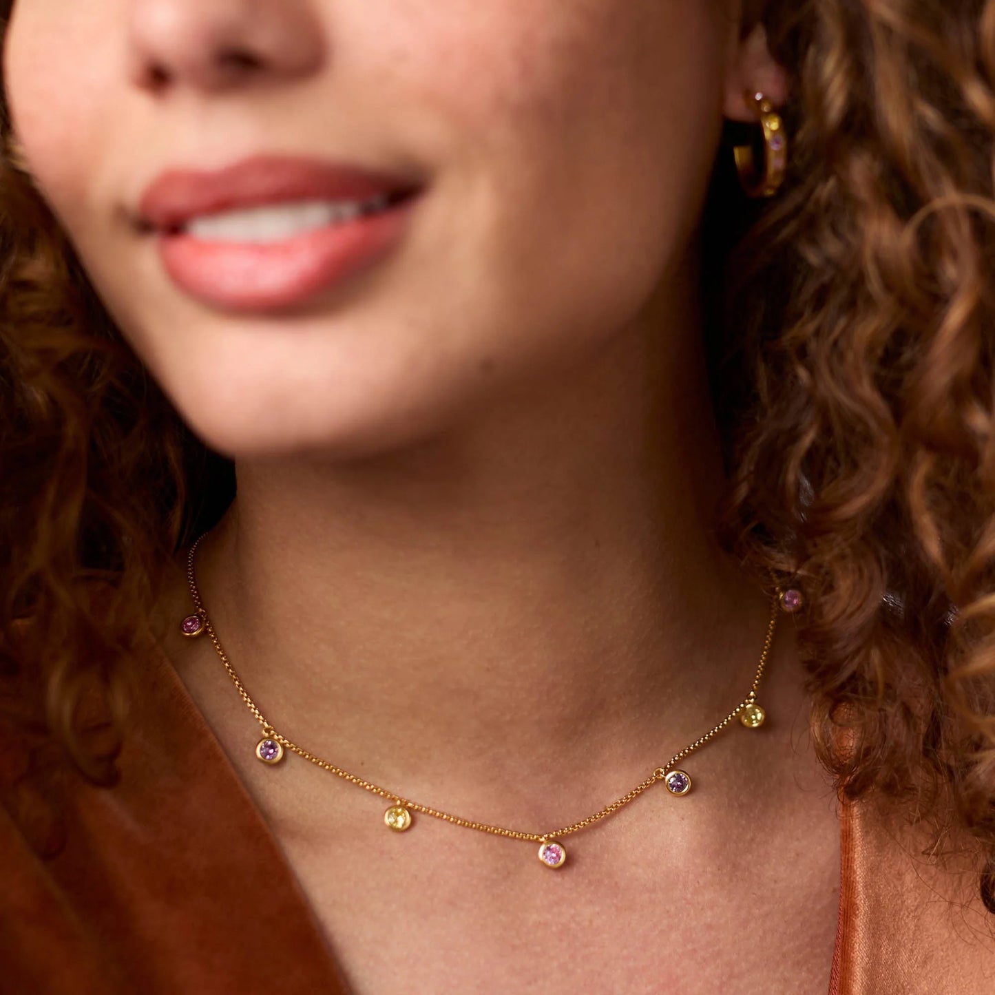 Julie Vos/ Rainbow Delicate Charm Necklace/ Champagne Radiance
