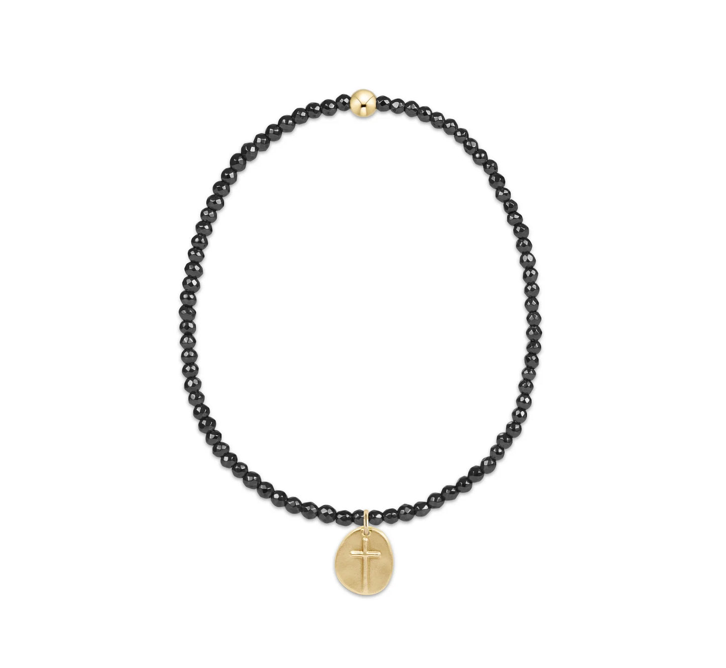 ENewton/ Faceted Hematite 2mm Bead Bracelet-Inspire Small Gold Charm
