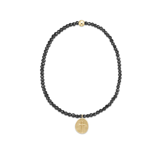 ENewton/ Faceted Hematite 2mm Bead Bracelet-Inspire Small Gold Charm