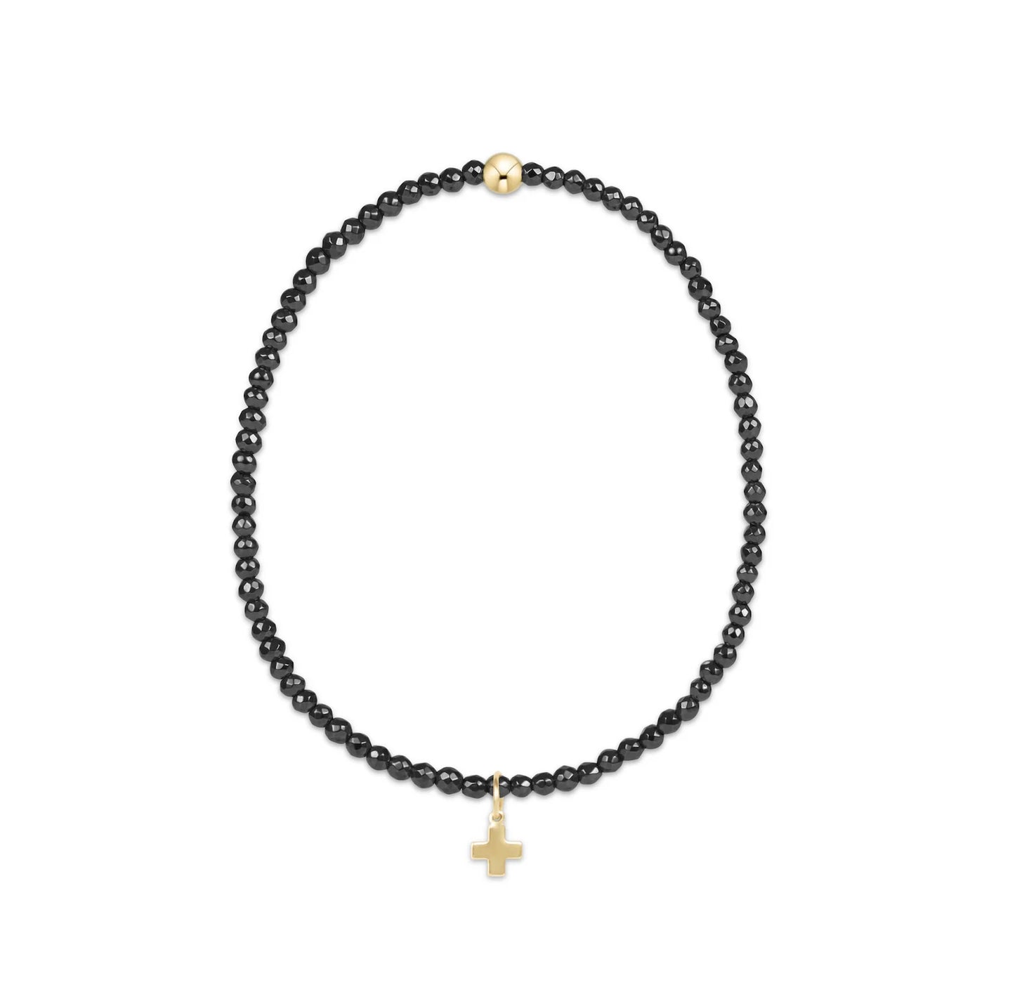 ENewton/ Faceted Hematite 2mm Bead Bracelet-Signature Cross Gold Charm