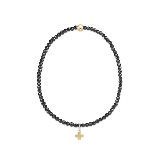ENewton/ Faceted Hematite 2mm Bead Bracelet-Signature Cross Gold Charm