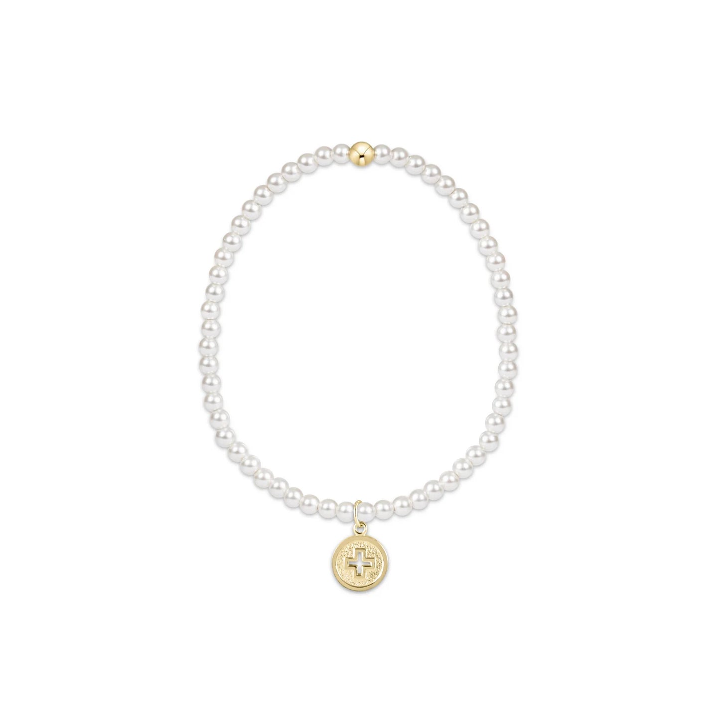 ENewton/ Classic Pearl 3mm Bead Bracelet-Signature Cross Gold Disc