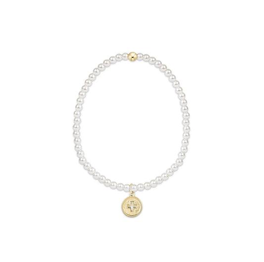 ENewton/ Classic Pearl 3mm Bead Bracelet-Signature Cross Gold Disc