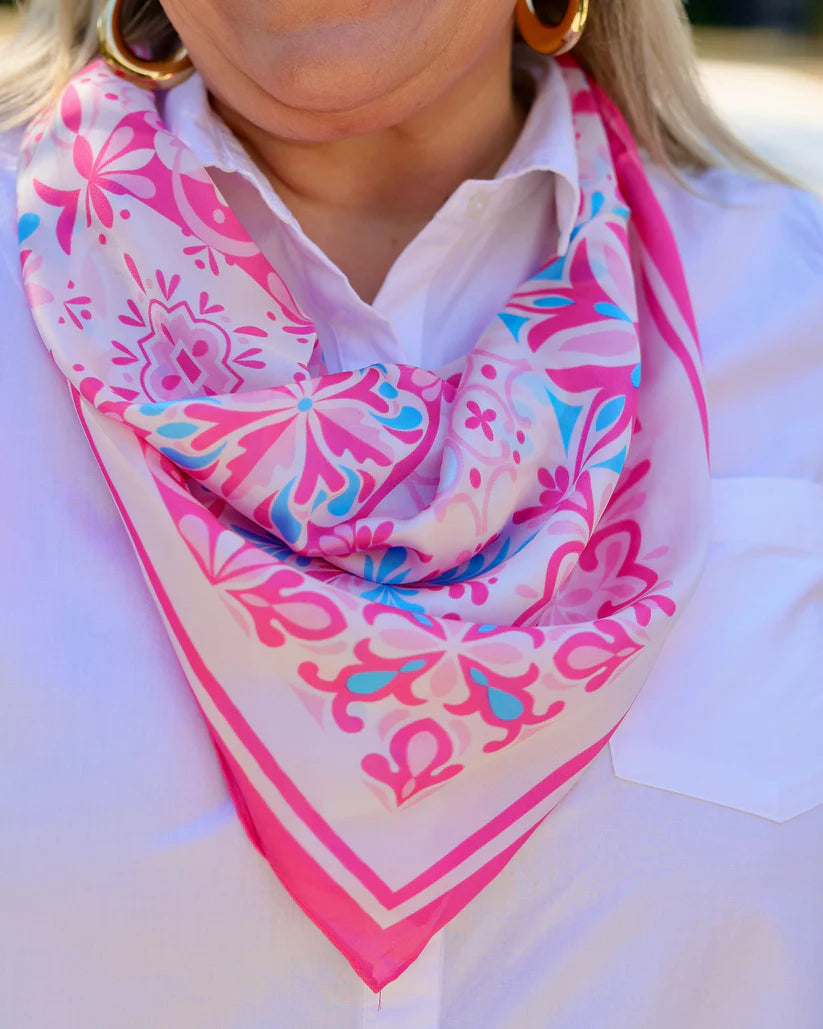 The Sorrento Mosaic Print Scarf/ Pink