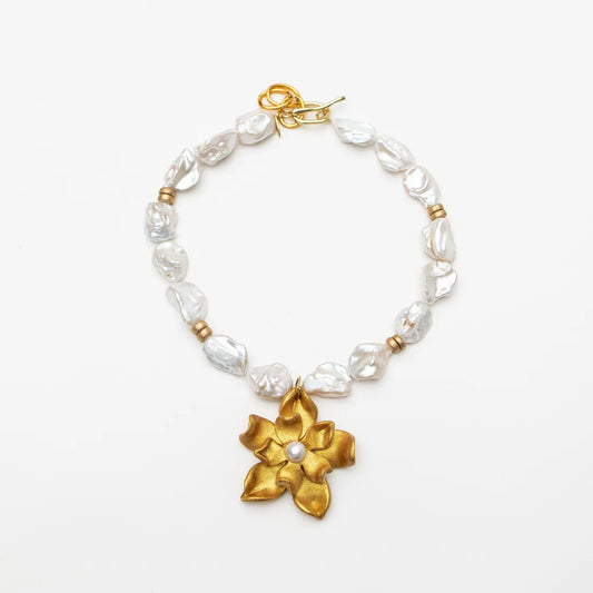 Hidden Truth Jewelry/ Baroque Pearls Necklace + Magnolia Blossom