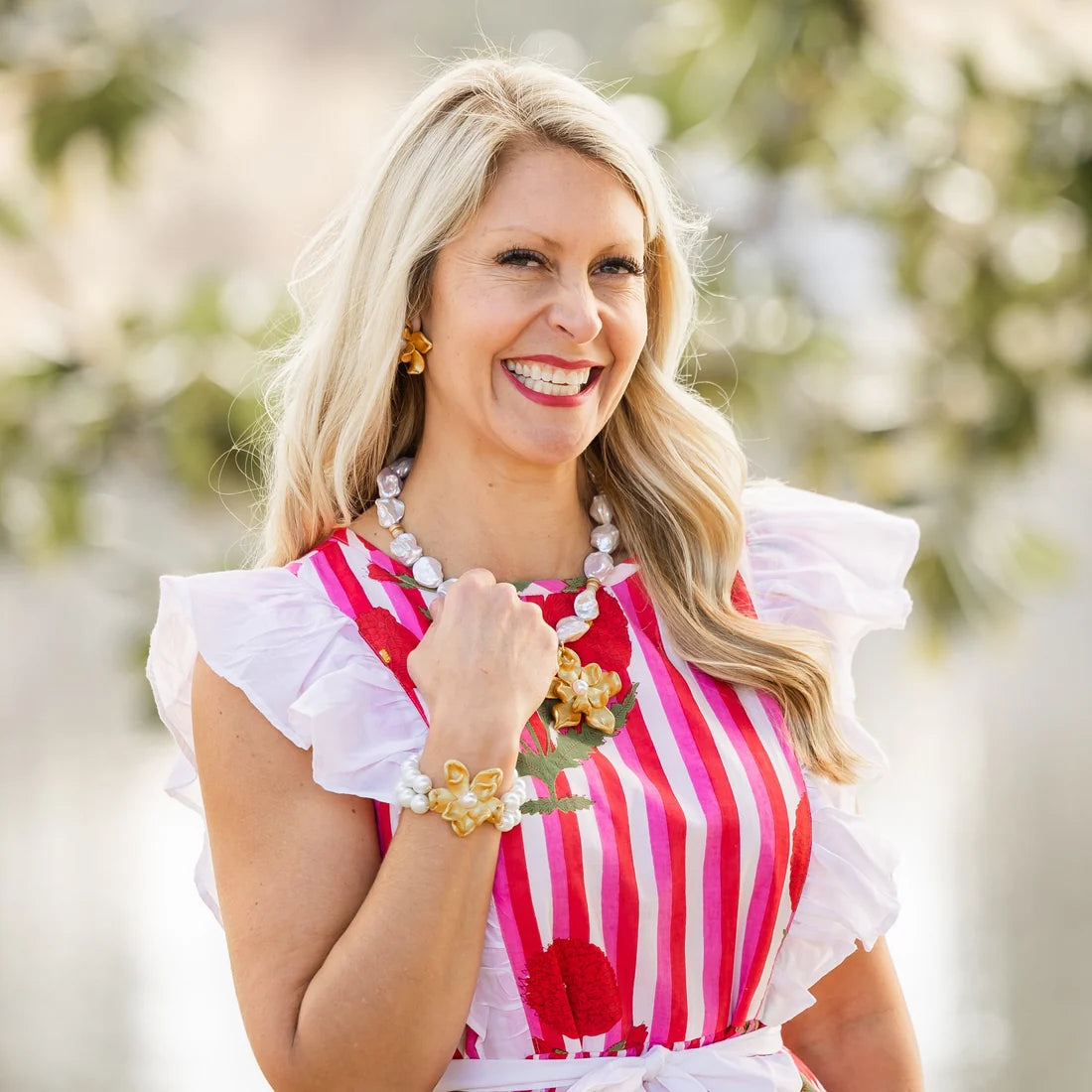 Hidden Truth Jewelry/ Baroque Pearls Necklace + Magnolia Blossom