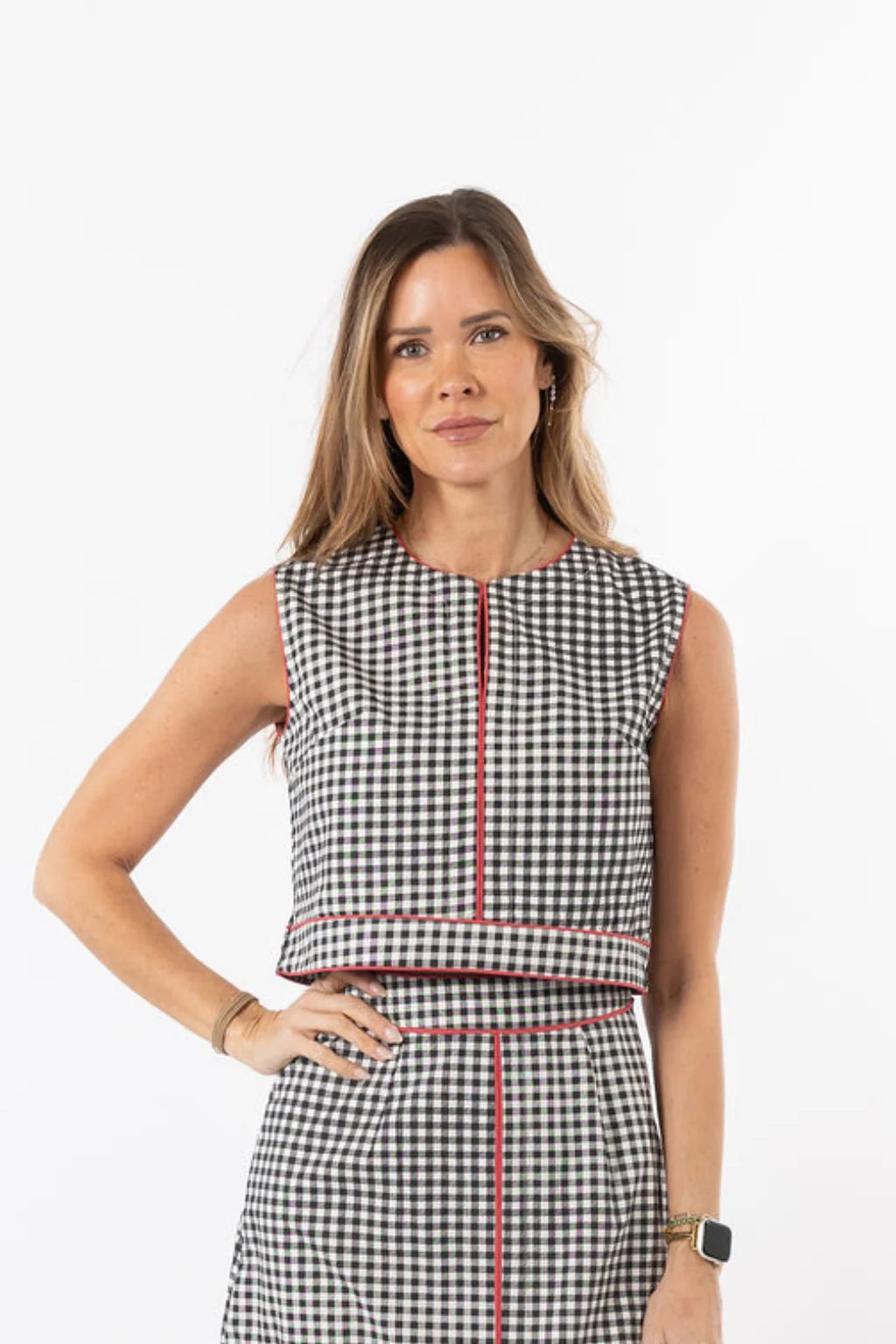 The Emmy Set/ TOP ONLY/ Black Gingham + Red
