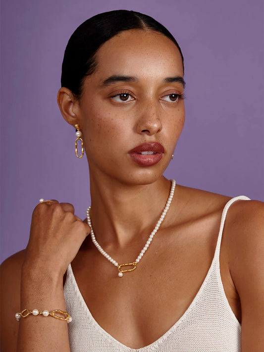 The Bamboo Link Pearl Drop Earring