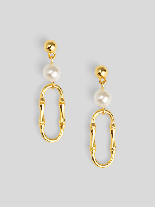The Bamboo Link Pearl Drop Earring