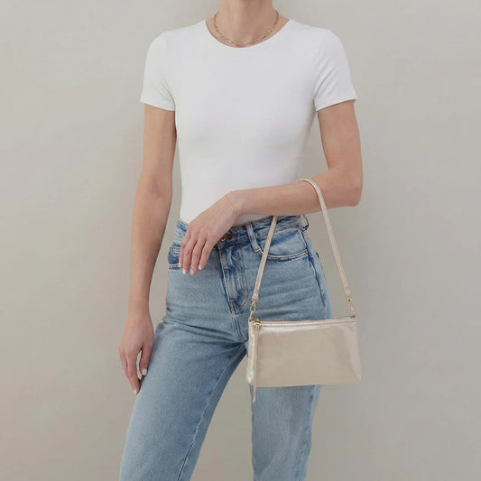 HOBO/ The Darcy Crossbody/ Metallic Leather Sand Shimmer