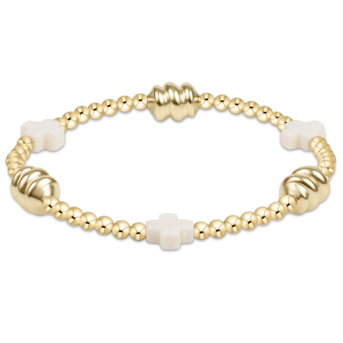 ENewton/ Signature Cross Off-White & Admire Gold 3MM Gold Bracelet