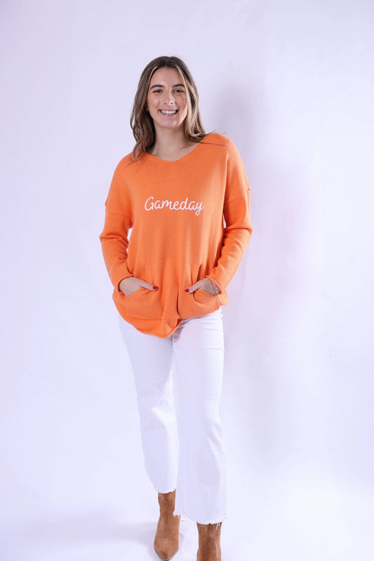 The Gameday Pocket Sweater/ Orange + White