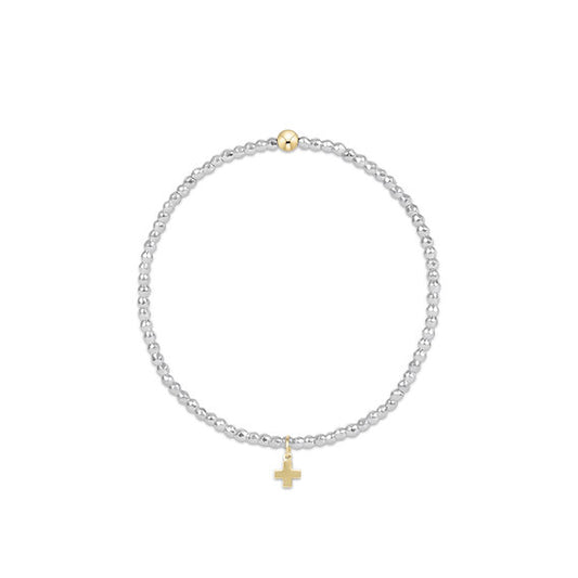 ENewton/ Bright Silver Faceted Hematite 2mm Bead Bracelet-Signature Cross Gold Charm