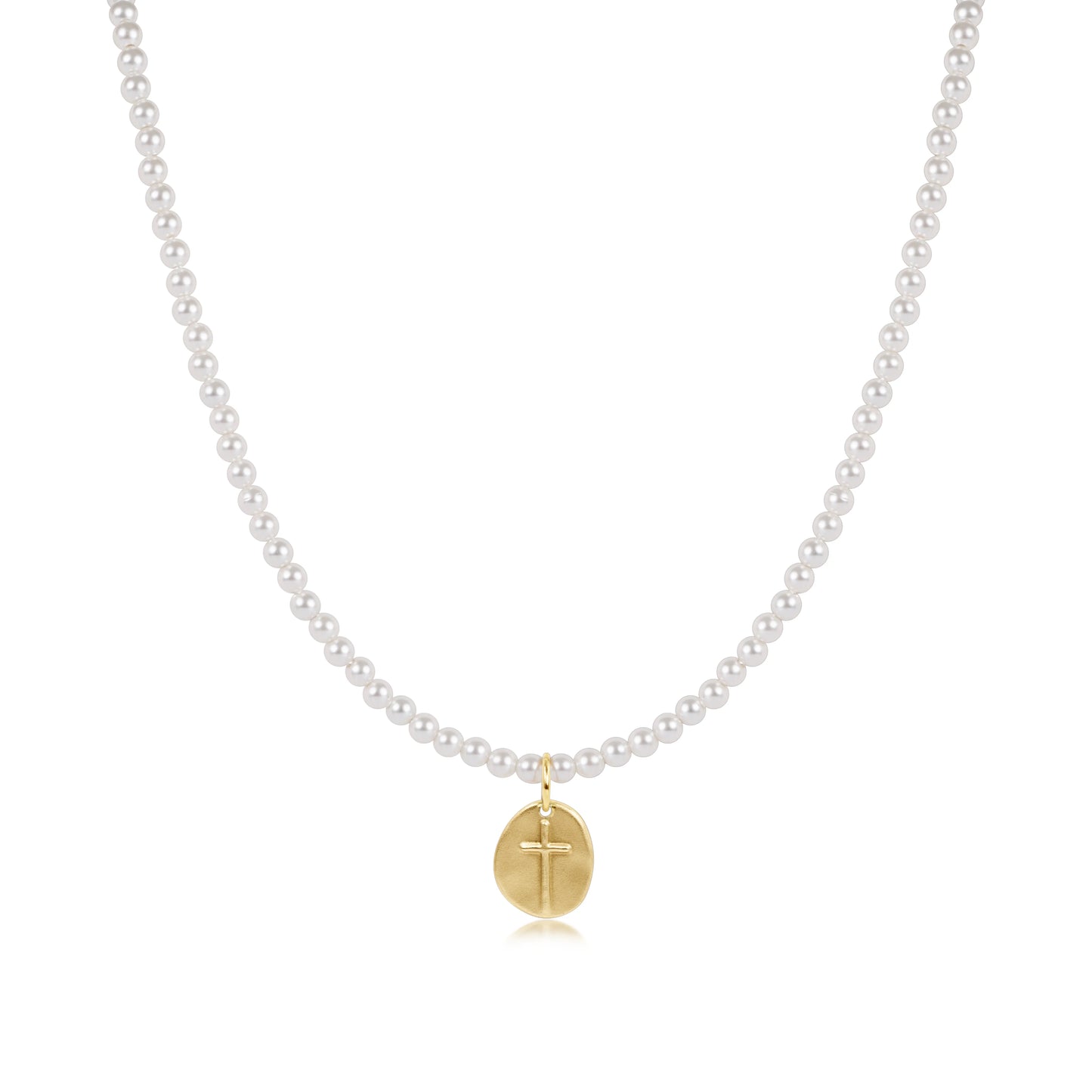 ENewton/ 15" Choker Classic Pearl 3mm Bead-Inspire Gold Charm