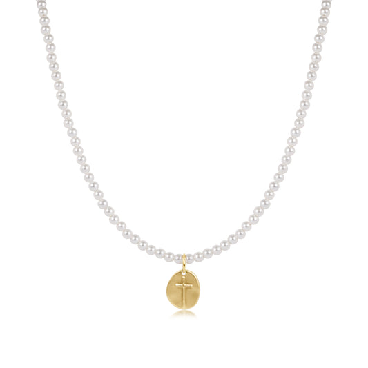 ENewton/ 15" Choker Classic Pearl 3mm Bead-Inspire Gold Charm