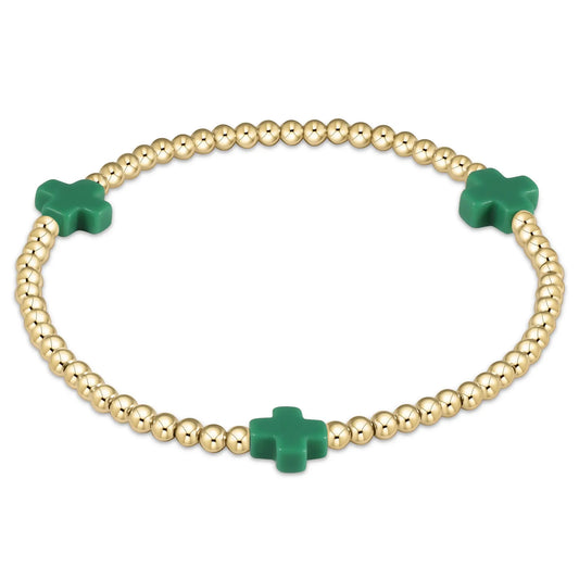 ENewton/ Signature Cross Gold Pattern 3MM Bead Bracelet/ Emerald