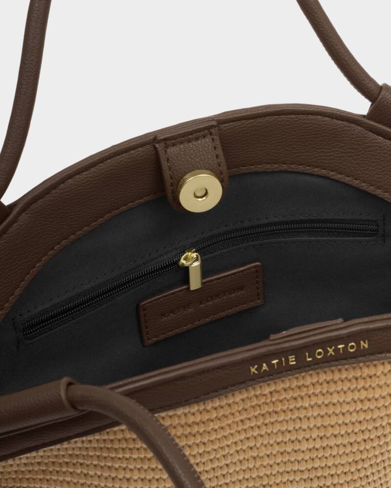 Katie Loxton/ The Florence Mini Tote Bag/ Natural Raffia + Chocolate