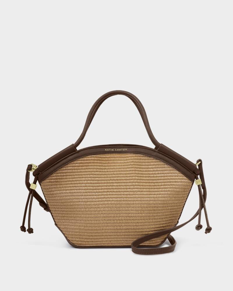 Katie Loxton/ The Florence Mini Tote Bag/ Natural Raffia + Chocolate