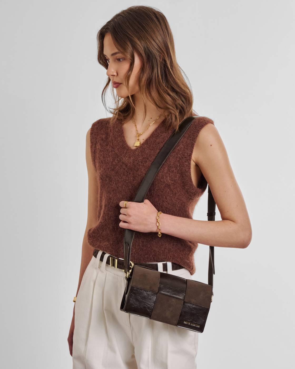 Katie Loxton/ The Taya Crossbody Bag/ Bitter Chocolate Patent
