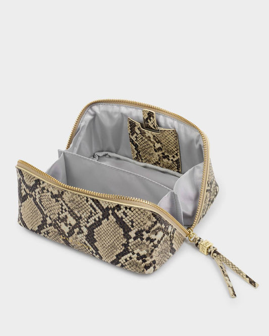 Katie Loxton/ The Fold-Out Mirror Makeup Bag/ Faux Snake