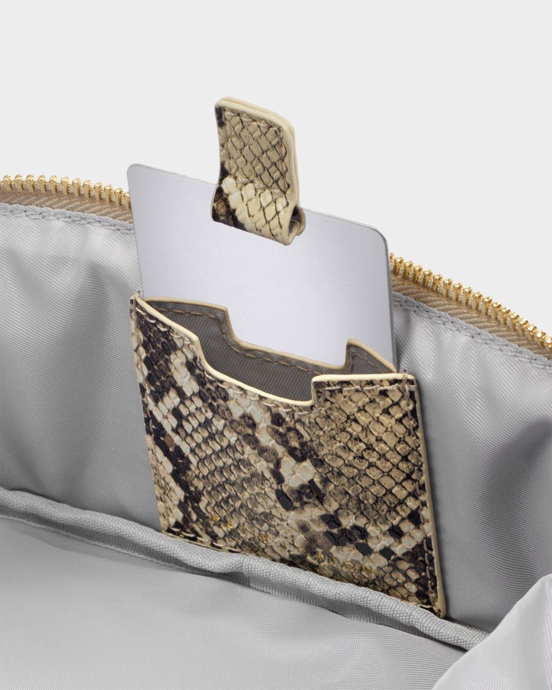 Katie Loxton/ The Fold-Out Mirror Makeup Bag/ Faux Snake