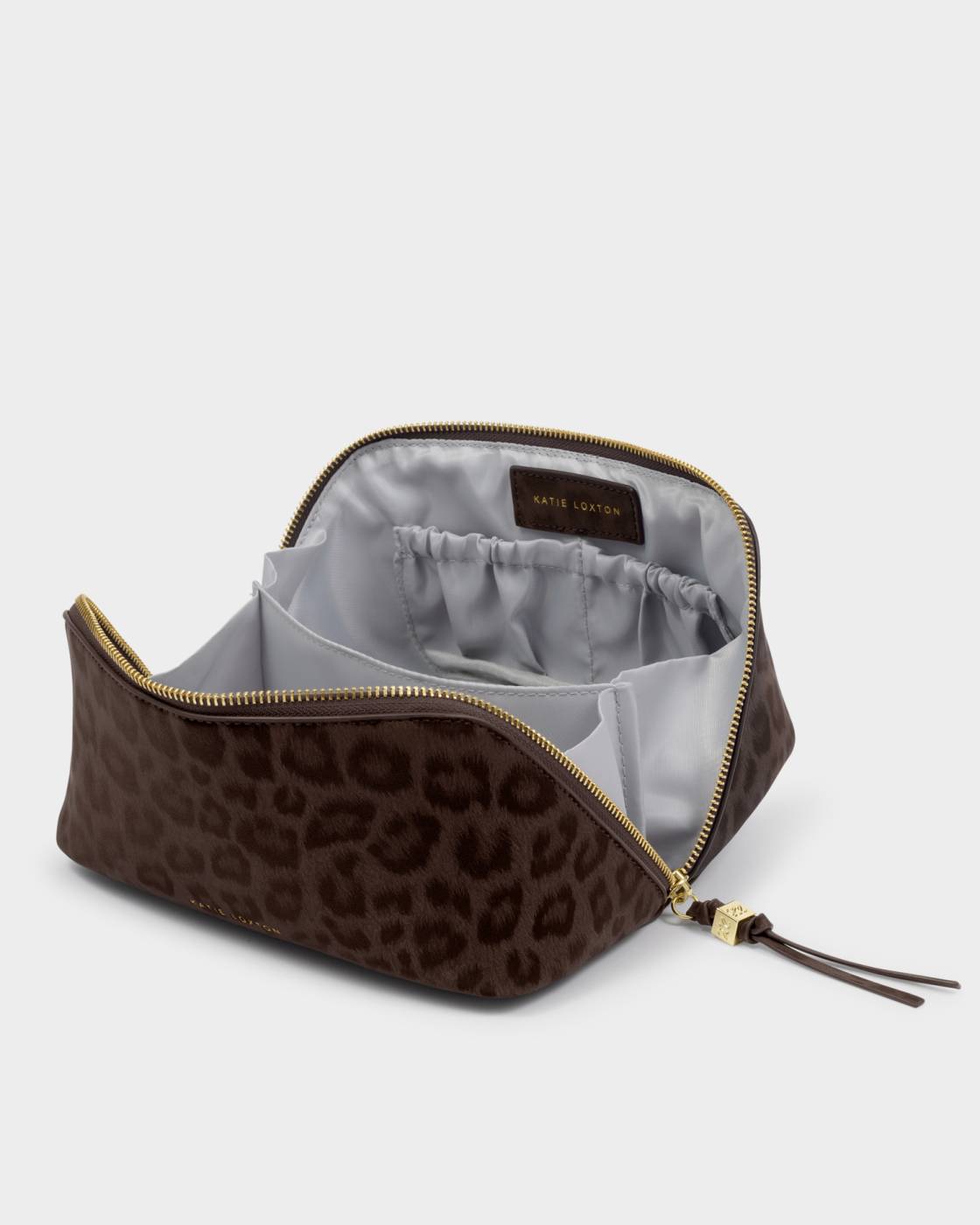 Katie Loxton/ The Soho Medium Makeup + Toiletry Bag/ Chocolate Leopard