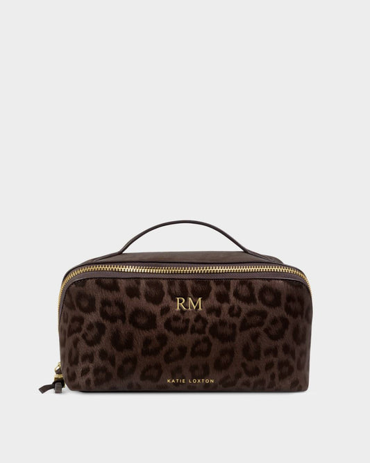 Katie Loxton/ The Soho Medium Makeup + Toiletry Bag/ Chocolate Leopard