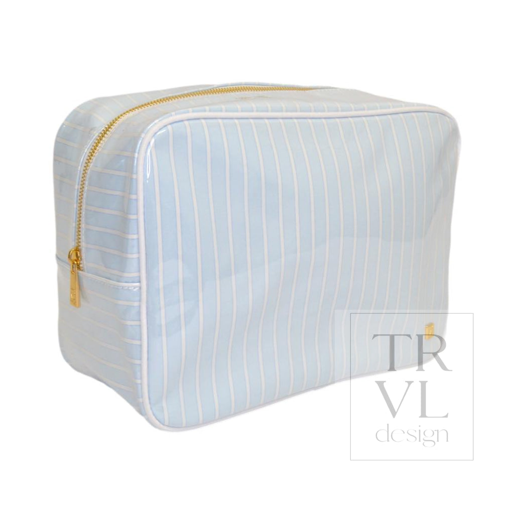 LUXE GLOSS OVERLAY XL GLAM + GO GLAM COASTAL SET - SKY STRIPE (Light Blue) - Cosmetic & Toiletry Bags