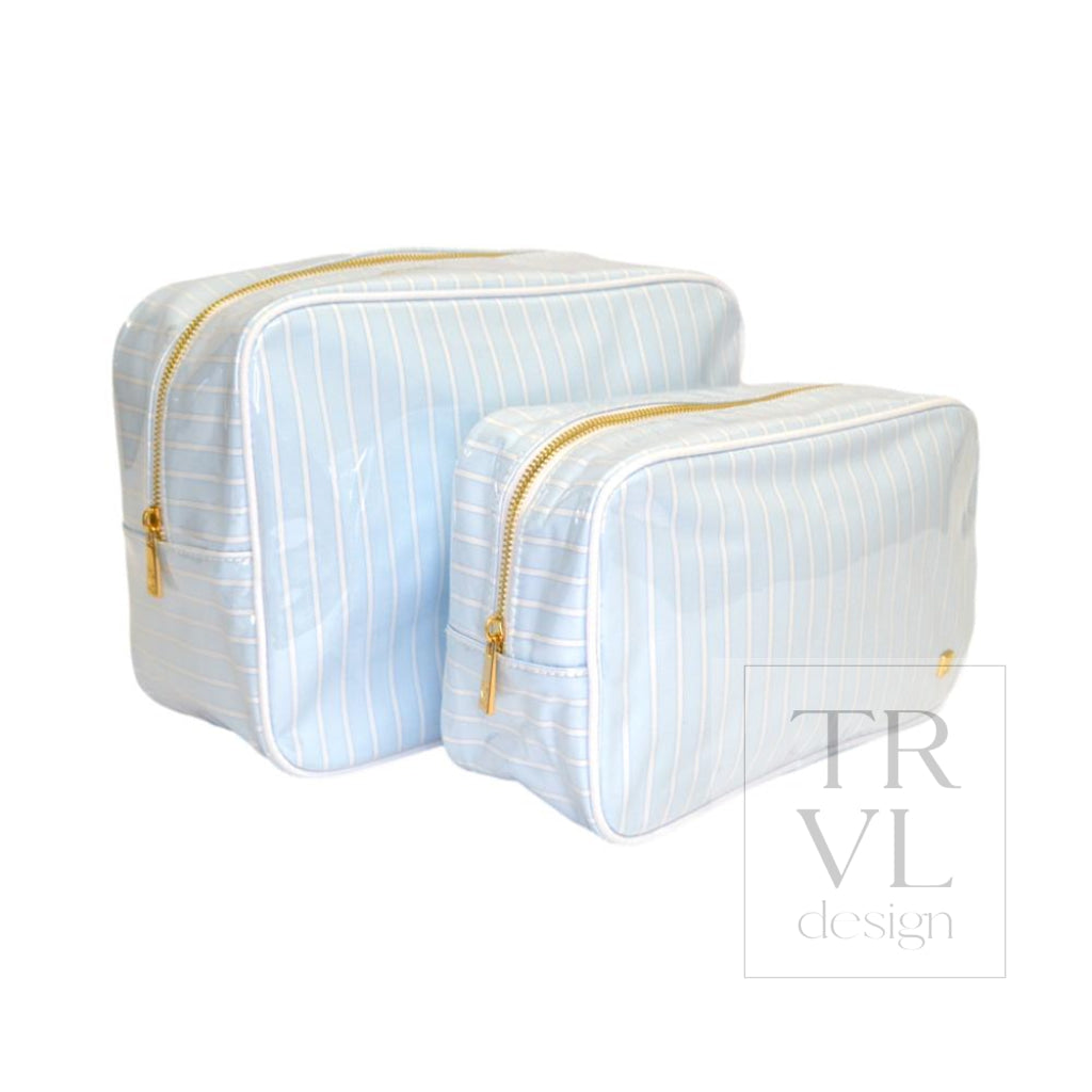 LUXE GLOSS OVERLAY XL GLAM + GO GLAM COASTAL SET - SKY STRIPE (Light Blue) - Cosmetic & Toiletry Bags