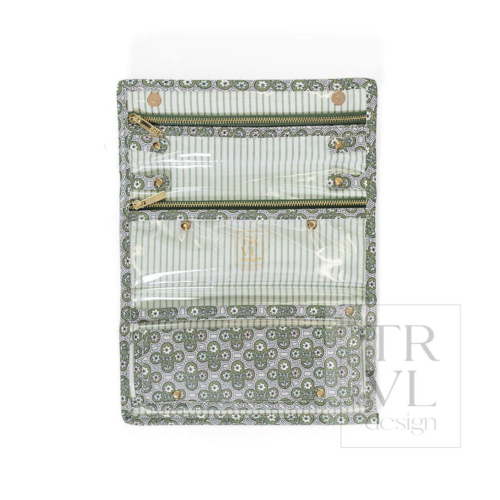 LUXE JEWELRY WALLET - SURREY with Green Pinstripe Liner - Jewelry Holders