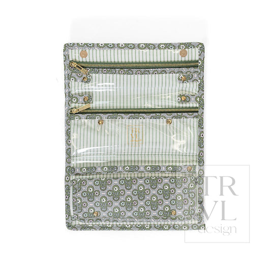 LUXE JEWELRY WALLET - SURREY with Green Pinstripe Liner - Jewelry Holders