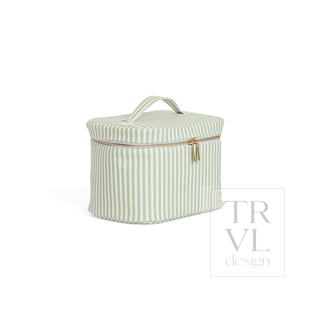 LUXE VANITY TRAIN CASE - PIMLICO STRIPE SAGE - Cosmetic & Toiletry Bags