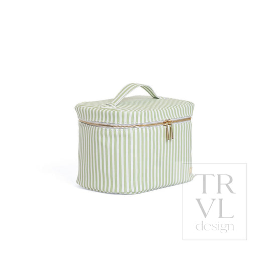 LUXE VANITY TRAIN CASE - PIMLICO STRIPE SAGE - Cosmetic & Toiletry Bags