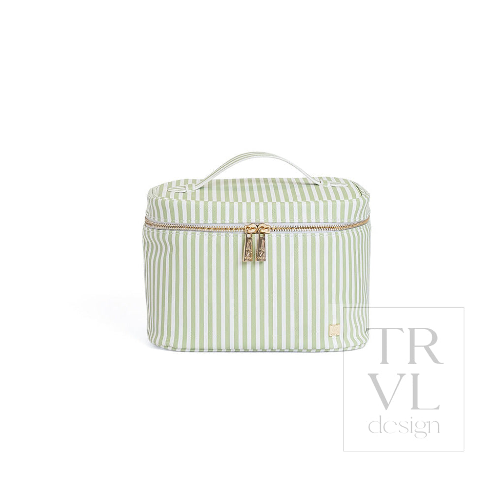 LUXE VANITY TRAIN CASE - PIMLICO STRIPE SAGE - Cosmetic & Toiletry Bags