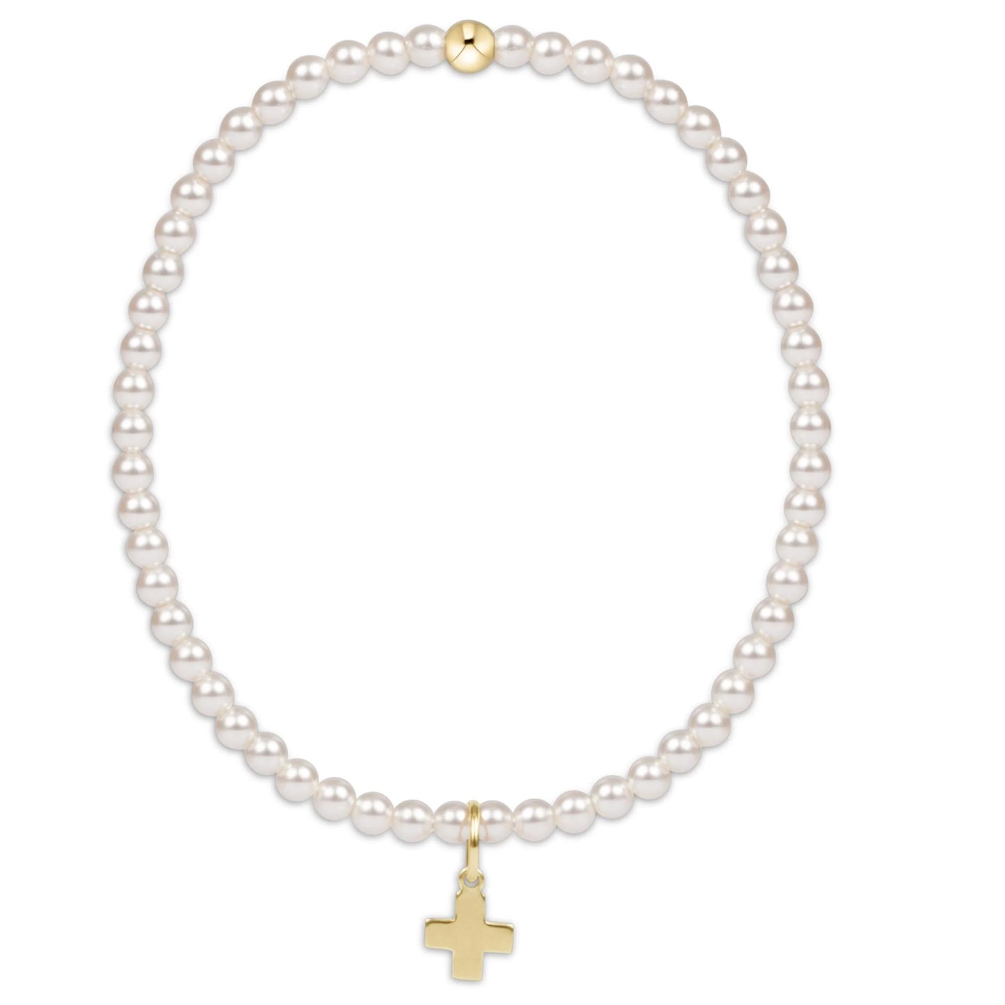 ENewton/ Classic Pearl 3MM Bead Bracelet-Signature Cross Charm