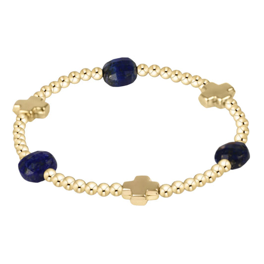 ENewton/ Signature Cross Admire Gold Pattern 3MM Bead Bracelet-Lapis
