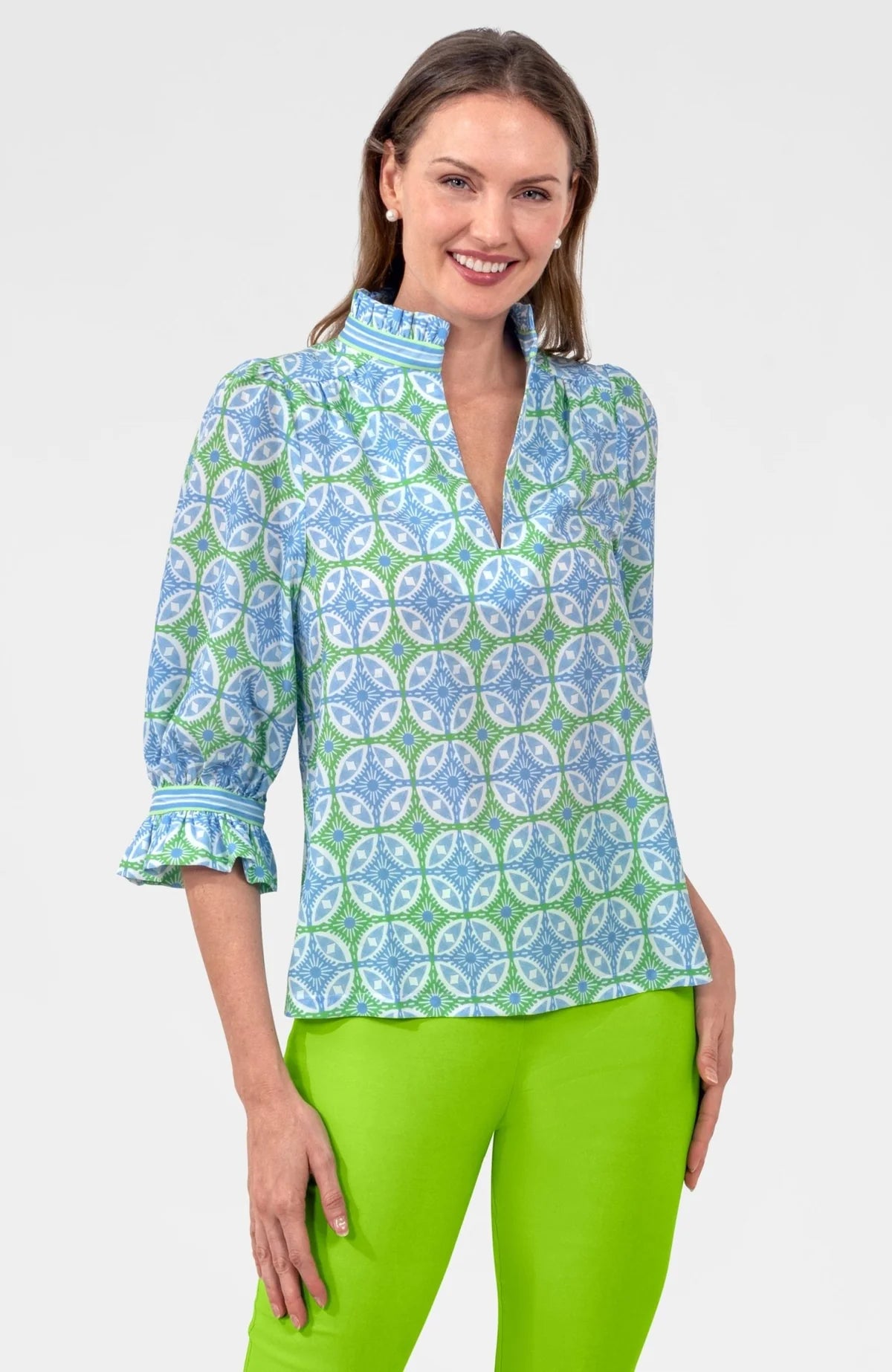 Gretchen Scott/ Ruffleneck Tunic Top/ Kelly