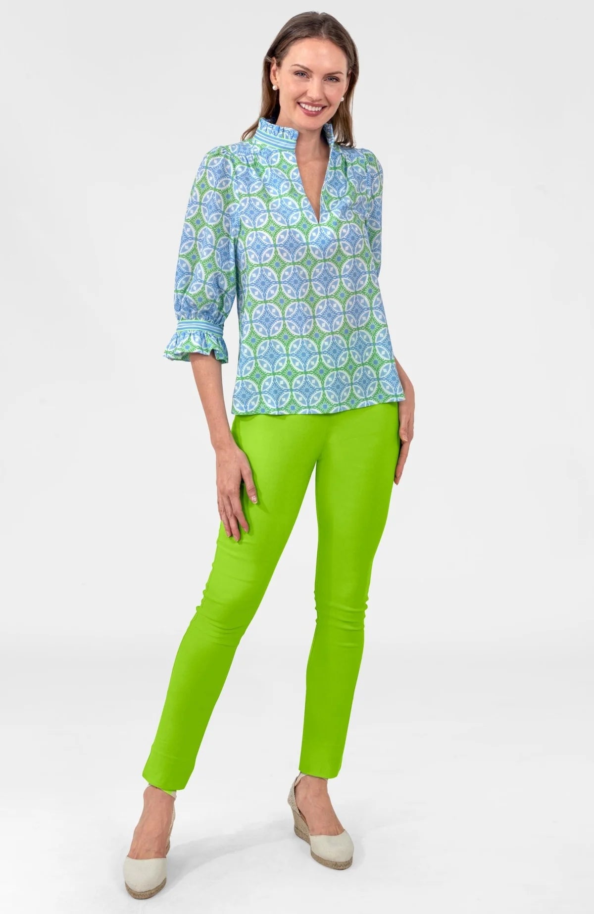 Gretchen Scott/ Ruffleneck Tunic Top/ Kelly