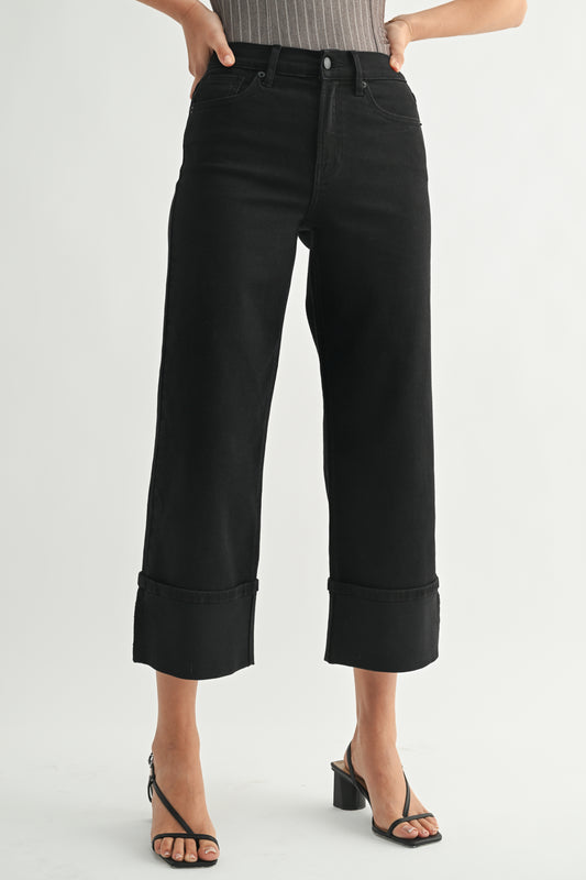 Just Black/ Petite Cuffed Slim Wide/ Black