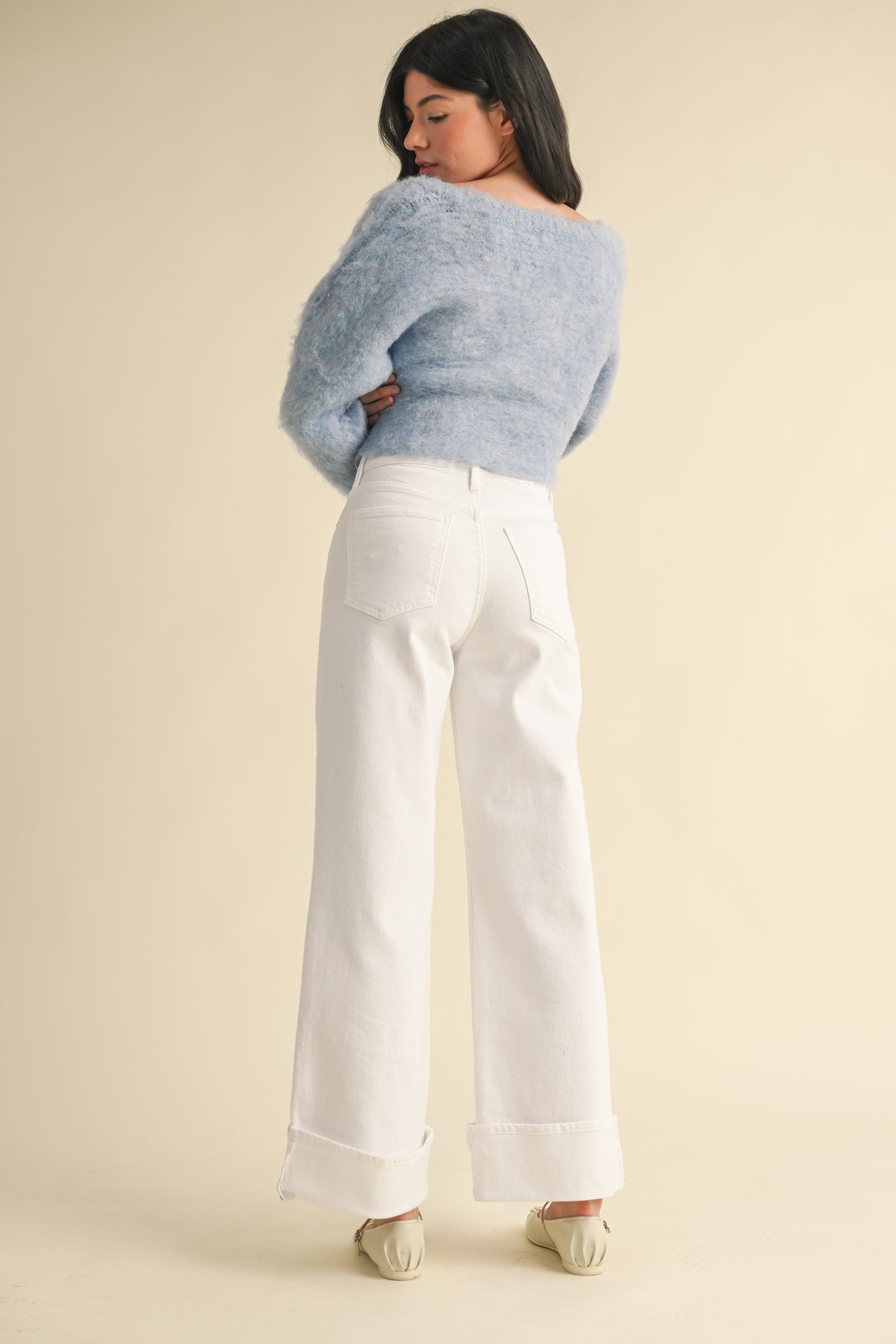 JBD/ Cuffed Palazzo/ Optic White