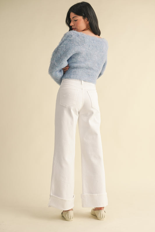 JBD/ Cuffed Palazzo/ Optic White