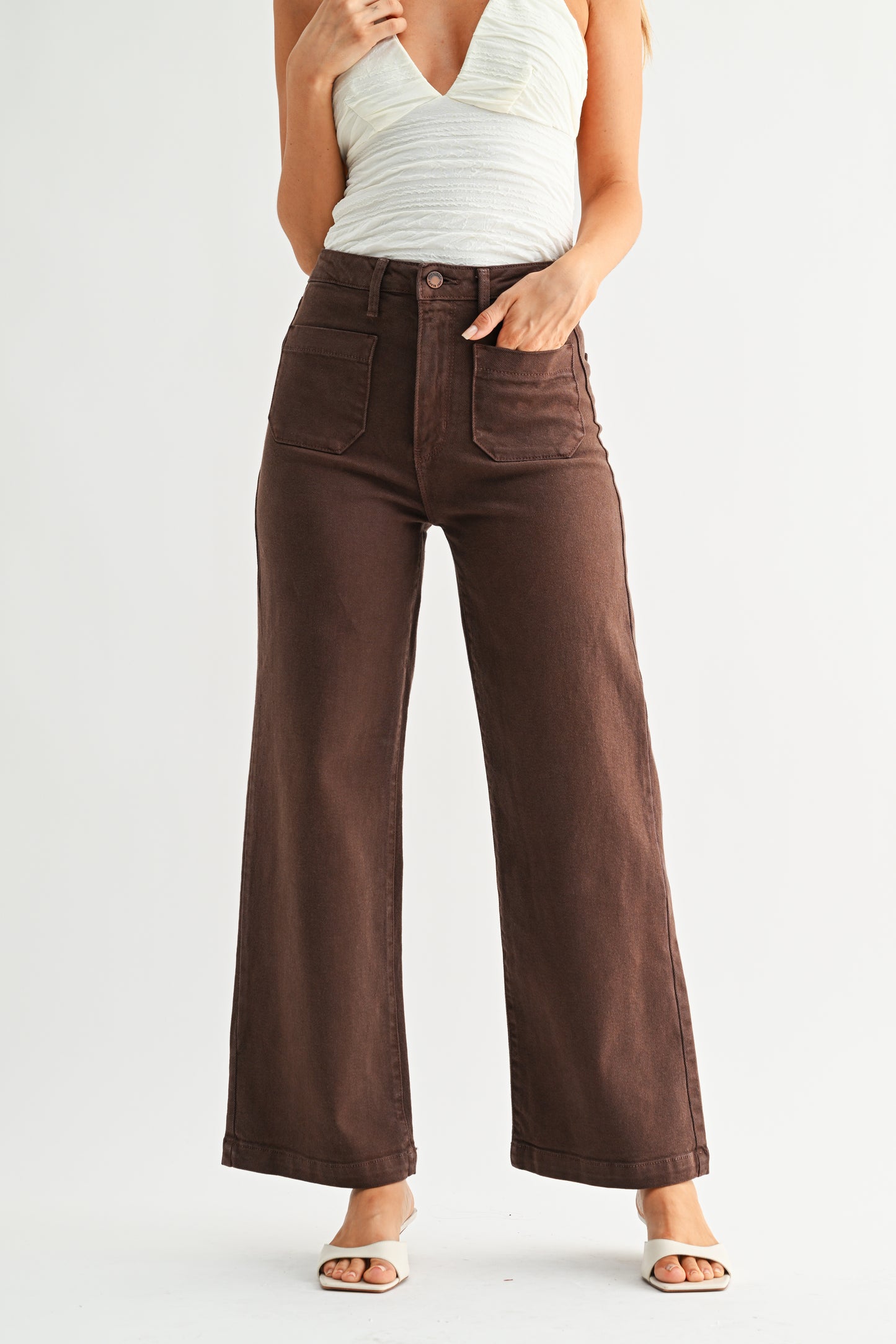 Just Black/ Patch Pocket Wide Leg/ Dark Brown