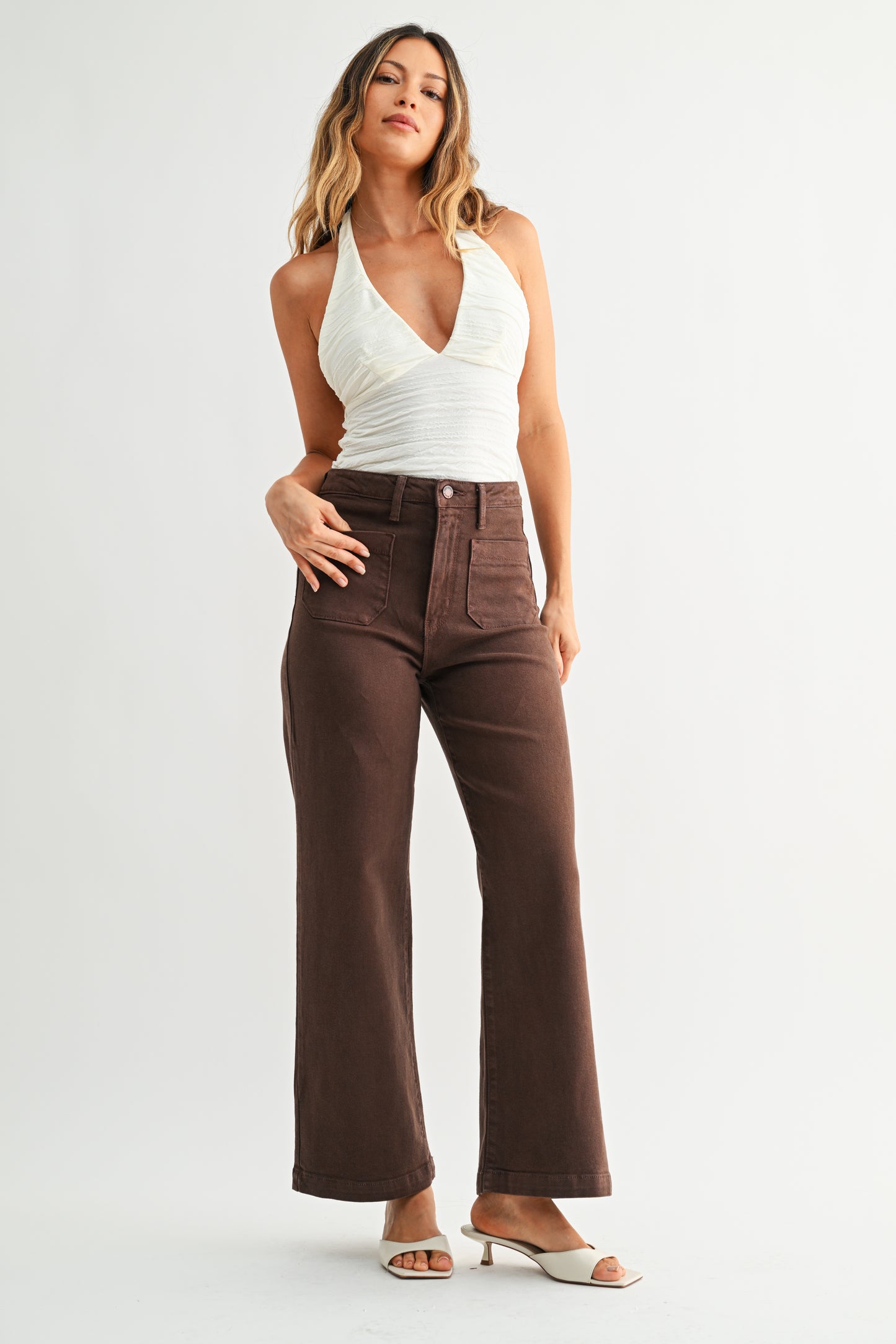 Just Black/ Patch Pocket Wide Leg/ Dark Brown
