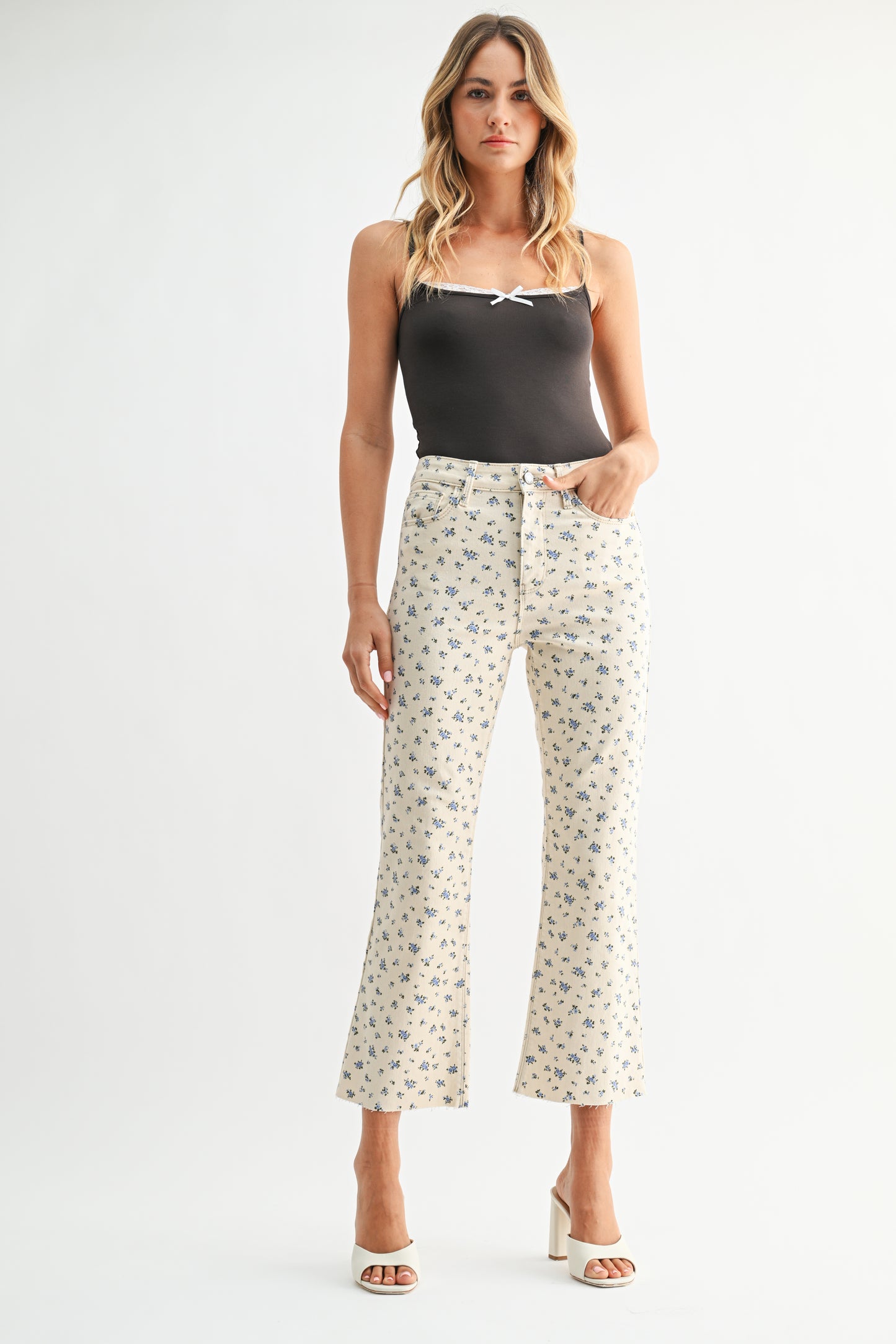 Just Black/ HR Tonal Crop Flare/ Flower Print