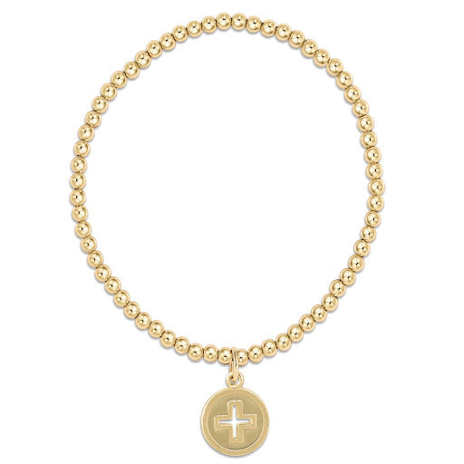 ENewton/ Classic Gold 3MM Bead Bracelet-Signature Cross Gold Disc