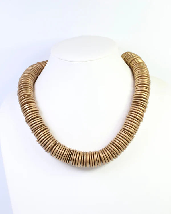 The Lenora Wood Disk Beaded Necklace