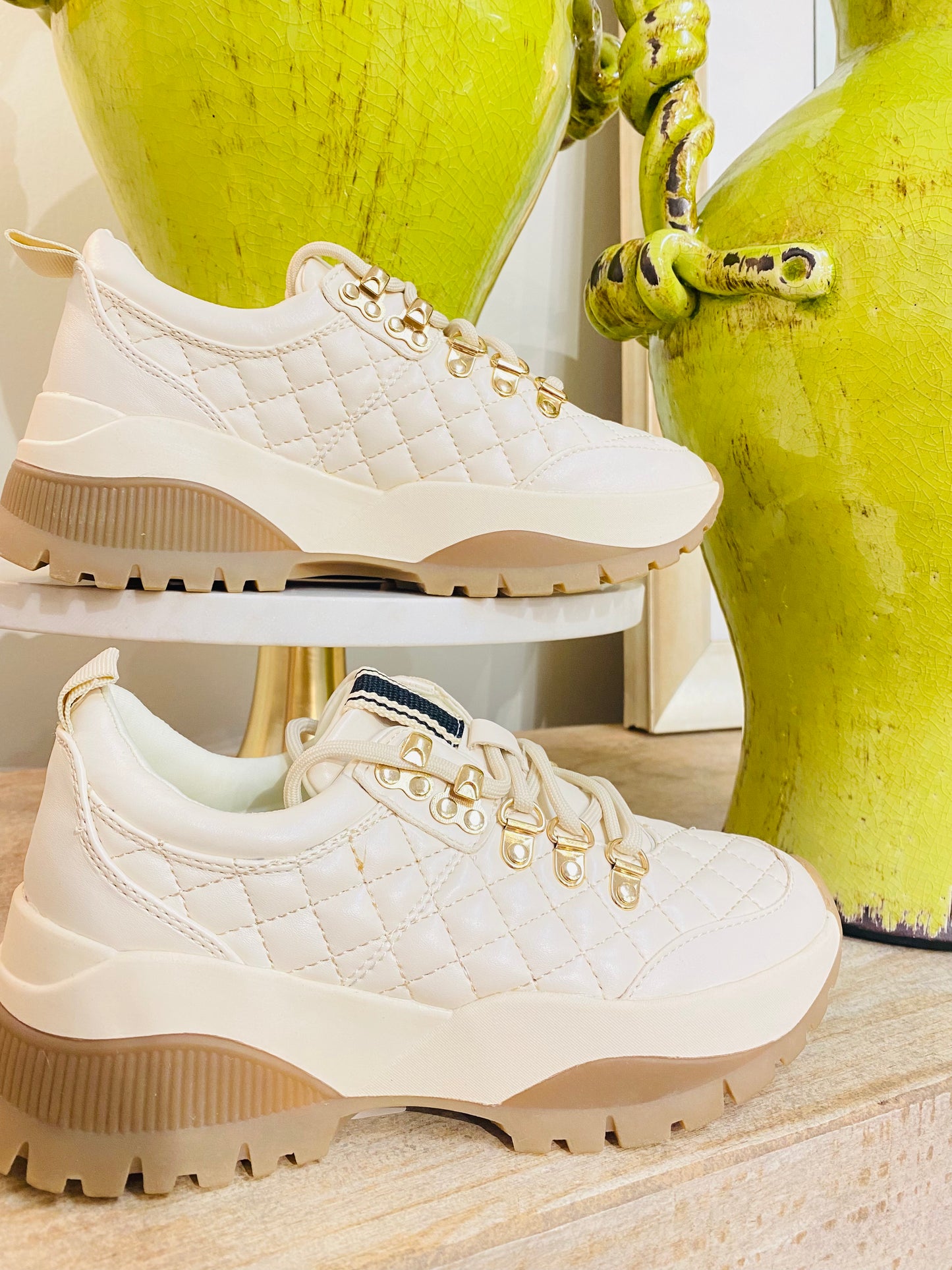 The Jade Quilted Cream Tennis Shoe/FINAL SALE